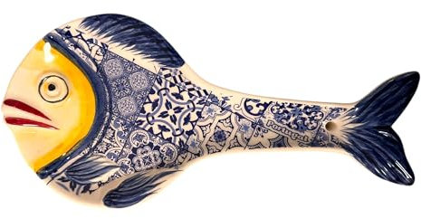 Portugal handbemalte Töpferei Big Face Fisch Sardine – Portugiesisches Keramiktablett für Saucen oder Wandbehang, florale Heimdekoration, schönes Touristengeschenk aus Portugal (blau)