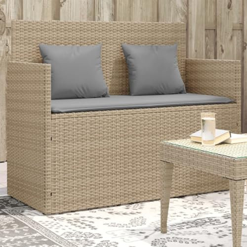 XINCXIN Gartenbank, loungesofa Outdoor gartenbank wetterfest sitzbank Balkon Outdoor Bank Garten Geeignet für Balcony Yard Porch Patio mit Kissen Beige Poly Rattan