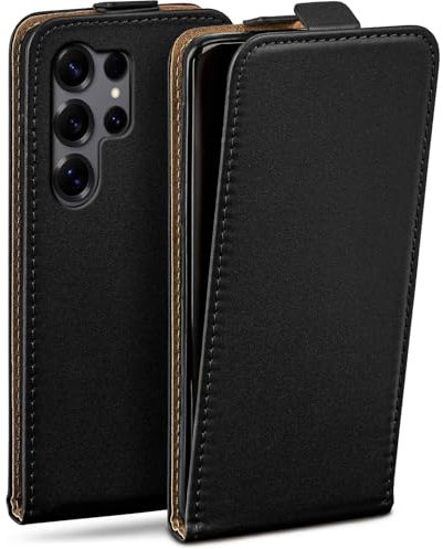 moex Flip Case für Samsung Galaxy S25 Ultra Hülle klappbar mit 360 Grad Schutz, Handyhülle mit Displayschutz, PU Leder Handytasche Lederhülle, Flip Case Cover Klapphülle, Schwarz