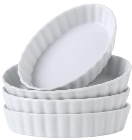 SumitlEyao 4-Piece Porcelain Baking Dish Set - 4 OZ 5.2 Inch Small Ramekins Pie Pans, Oven Safe Ramekins for Quiche, Tart, Dessert, Creme Brulee, Au Gratin | Stackable, Dishwasher Safe