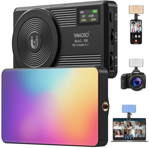 YAMOSO S08 Selfie Phone Light, Portable RGB Video Light Clip for iPhone, Camera, Laptop, 3000mAh Professionelle 2500K-9000K 95+ CRI Led for TikTok Creators, Makeup Video Recording, Photography, Vlog