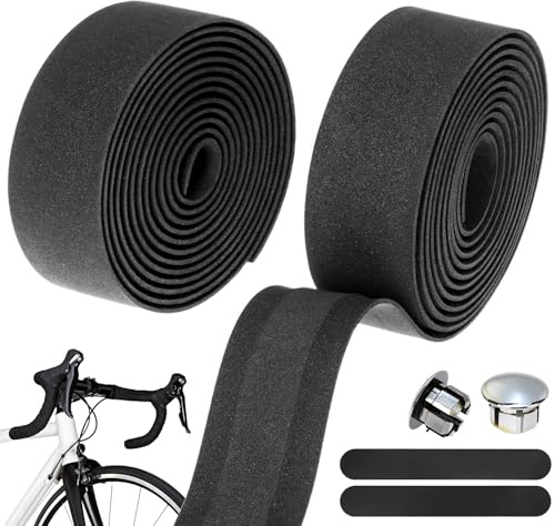 QWORK® 2PCS Bike Handlebar Tape, Breathable Non-slip EVA Foam Bar Tape with Plugs, Shock-Absorbent and Enhance Your Bike Grip