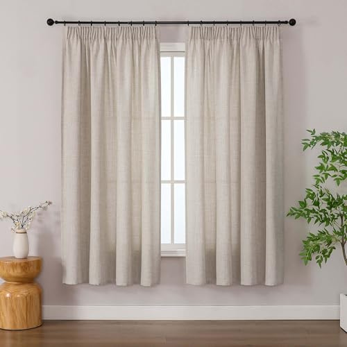 Simplebrand Leinen Gardinen mit Kräuselband in Leinenoptik - Gardinen in Leinenoptik 2 Stücke, halbtransparent für Wohnzimmer, durchsichtige Gardinenschals mit Kräuselband, 140 x 175 cm