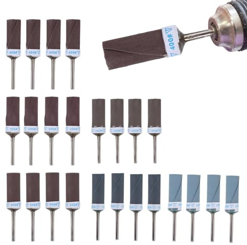 24 tambores de lijado para herramienta giratoria Dremel, kit de brocas de lijadora de grano 400-2000 con mandriles, suministros de accesorios para madera, metal, plástico, jade, piedra, pulido