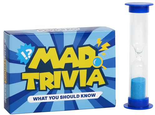 MAD TRIVIA Trivia Game with Sand Timer About Things You Oughta Know - Fun Fast-Paced Quiz Trivia Card & Board Game with 200+ Questions Family Road Trip Travel Game for The Pursuit of Trivial Knowledge