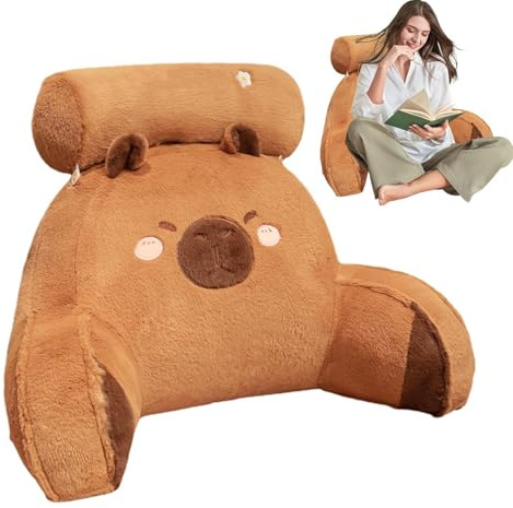Capybara Reading Cushion with Neck and Arm Support, 60x40cm Capybara Plush Pillows for Bed, Couch, Car Seat, Office, Soft Comfortable Capybaras Backrest Pillow for Reading Relaxing Watching TV