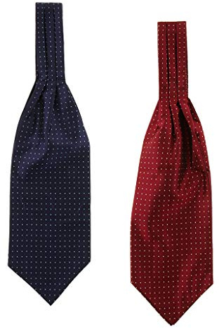 Jojomis 2Pcs Cravate Ascot Jacquard Design Hommes - Écharpe Cravate en Microfibre Polyester pour Mariage Bureau Cérémonie (Bleu, Rouge)