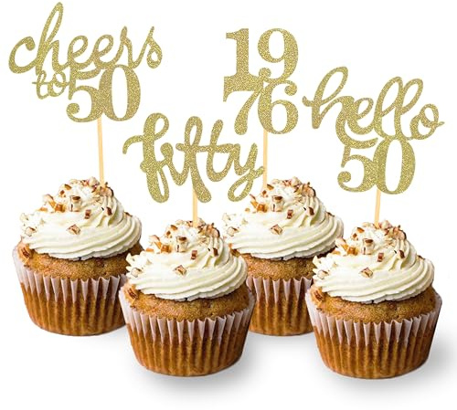24 Stück 50. Geburtstag Cupcake Topper 50 von 1976 für Deko 50.Geburtstag