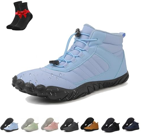 Halkfria Vattentäta Barfotaskor Vinter Män Kvinnor, Vinter Varma Pälsfodrade Utomhusstövlar, Förtjockade Halkfria(Light blue,46 EU)