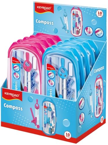 KEYROAD Geometrie-Set / 9-teilig/Zirkel, Radiergummi, Winkelmesser, Anspitzer, Lineal, Mine, Geodreieck, Bleistift / 10-teilig in einer Packung/für Schüler/für Schule/Büro/Zuhause/verschie