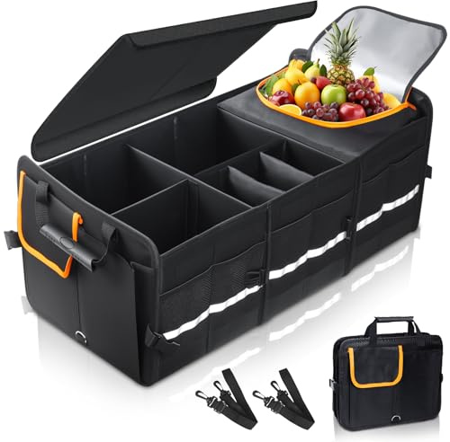 Storystore Kofferraum Organizer mit Deckel, Extragroß 92L Kofferraumtasche | Zusammenklappbarer Auto Organizer Kofferraum mit Kühltasche, Kofferraumtasche Klappbox Auto Aufbewahrungsbox mit Kühltasche