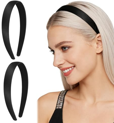 Qufiiry 2 Diademas de Tela Negra, Diadema Mujer, Suaves sin Dientes Internos, Diadema Zigzag, Ultraligera sin Presión, para Uso Diario y DIY, Ideal para Mujer, Niña, Adolescente