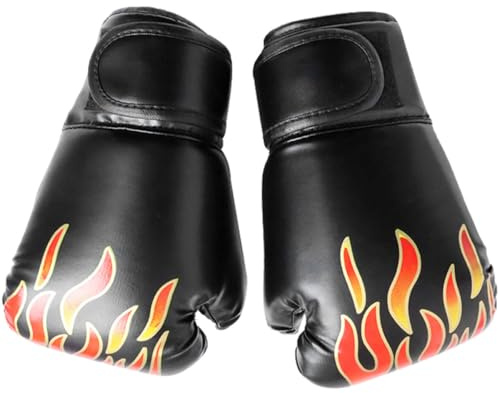 Veemoon Moufles de Boxe Garçon et Filles 6oz en PU Cuir Mousse, Confortables pour Kickboxing et Sparring, Moufles de Boxe Thaïlandais Garçon et Filles Noir Feu, Entraînement Arts Martiaux