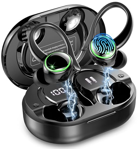 2026 Cuffie Bluetooth 5.4 Sport, Auricolari Bluetooth con 6D Bass Stereo, 50 Ore Cuffie In Ear Cancellazione Rumore ENC e 4 HD Mics, HiFi Cuffiette LED Display, IP7 Impermeabile Cuffie Senza Fili