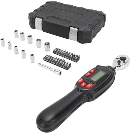Sunicon Juego de llaves dinamométricas digitales de 32 piezas, 1/4 de pulgada, rango de par de 1,5 a 30 Nm, con zumbador e indicador LED intermitente, adecuado para y motocicletas