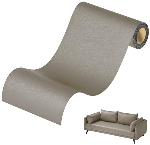LuxTerra Parche de Cuero, 30 x 137 cm, Cuero Adhesivo para Tapizar | Embalaje en Rollo, para Muebles, Bolsos, Asiento de Coche(Gris Claro)