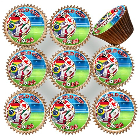 40 x PRE CUT WORLD CUP FOOTBALL EDIBLE WAFER CARD RICE PAPER 3.8 cms CUPCAKE TOPPERS DECORATIONS WCF26-1