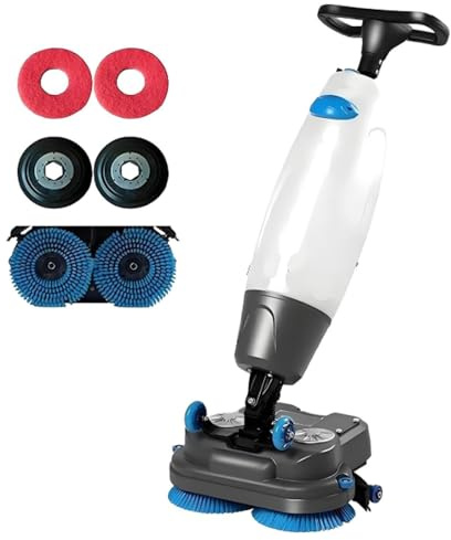 Autolaveuse électrique professionnelle : légère, largeur de nettoyage de 43 cm, double brosse rotative, tête pivotante à 360°, polisseuse multifonctionnelle, blanche