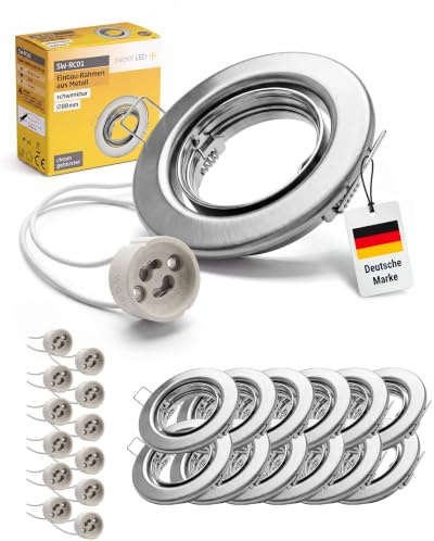 Sweet Led Einbaustrahler GU10 230V – 12er Set schwenkbar Ø68mm – Chrom gebürstet – Deckenspots ohne Leuchtmittel – Einbaurahmen inkl. GU10 Fassungen
