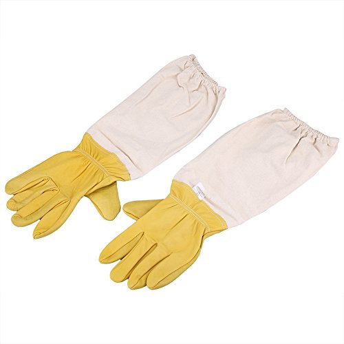 Zerodis Beekeeping Gloves Premium Goatskin Leather Protective Equipment with Long Sleeves for Beekeepers Beekeeping Hobbyists Yellow White XL