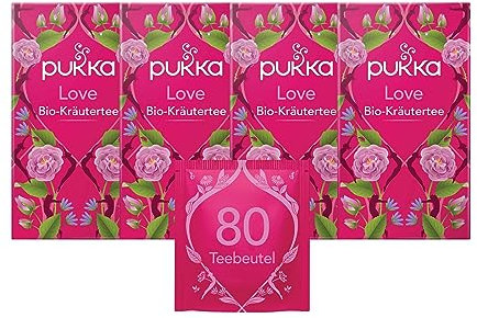 Pukka Tee Set, Bio Kräutertee Love, Kamille, Lavendel und Rose, Für liebevolle Momente, 4er Pack, 80 Teebeutel