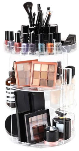 Cosmetic Storage Holder Rotating Makeup Organiser 360 Rotation Crystal Clear Acrylic Makeup Turntable Spin Display Stand Bathroom Bedroom Countertop Vanity Dressing Table Gift Girl Lady Women