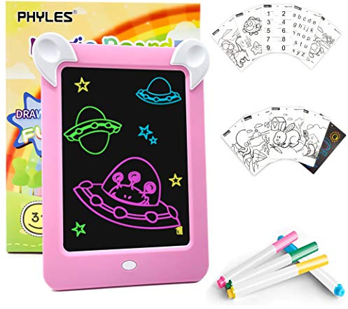 PHYLES Tableau Magique, Ardoise Magique pour Enfant, Tableau Magique Lumineuse Bebe Dessin Multifonction avec 8 Effets Lumineux - Loisir Créatif Jouet Educatif pour Votre Petit Artiste (Rose)