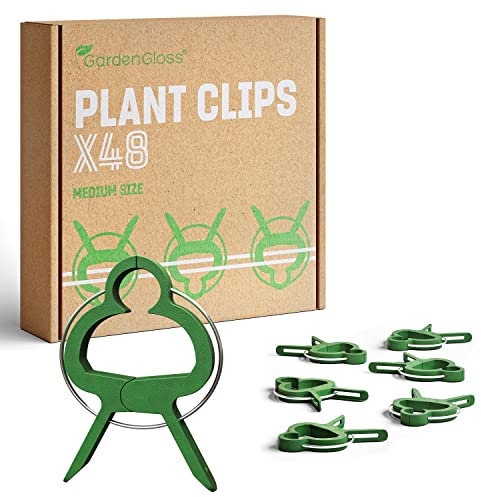 GardenGloss 48 Pflanzenclips Klein - Pflanzenklammern für Tomaten, Rosen, Gurken und andere Rankpflanzen – Besonders einfache Rankhilfe für Pflanzen – Stabile Klammern für Kletterpflanzen Befestigung
