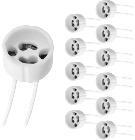12 Stück GU10 Fassung mit 14cm Silikonkabel, 0-250V 2A max. 300W, Keramik Lampenfassung GU10 Sockel für LED Spots und Halogen Lampen (z.B. von 12V auf 230V)