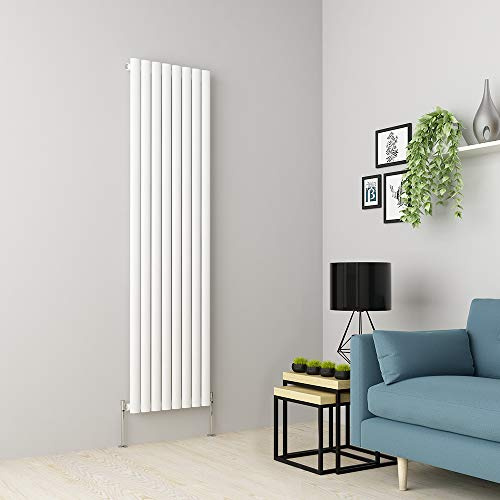 Warmehaus Vertical Column Radiator Oval Panel Single White 1800x470mm | Designer Radiators, Modern Central Heating, Bathroom Kitchen Hallway Living Room, Corrosion Resistance, Wall Mounted
