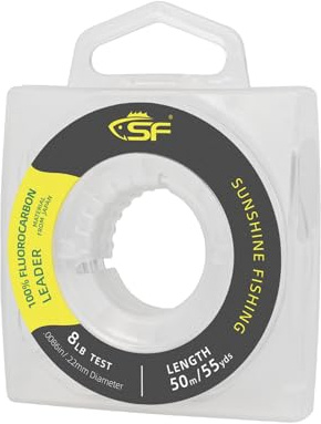SF 100% Pure Fluorocarbon leader material Fishing Line Virtually Invisible Shock Resistant Increased Sensitivity Sink Fast Clear 55yd 8LB