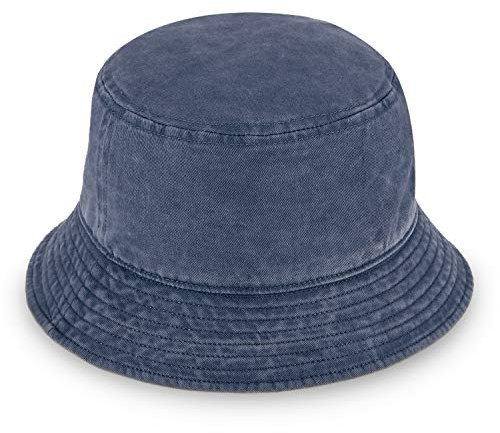 fiebig Washed Cotton Bucket Hat | Unisex Outdoorhut mit zweifarbiger Waschung | Fischerhut aus Baumwolle in vielen Farben & Größen (58-L, Marineblau)