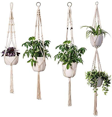 Z-LIANG 4 Satz Makramee Pflanze Kleiderbügel in verschiedenen Ausführungen - Handmade Indoor Wandbehang Planter Pflanzenhalter - Moderne Boho Home Decor
