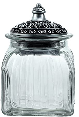 SOCOSY Barattolo per caramelle in vetro trasparente vintage con coperchio in resina, barattolo per alimenti, contenitore per frutta secca, portagioie, caramelle, buffet, barattoli da cucina, 680,4 g