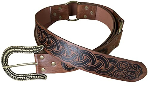 HiiFeuer Nordischer geprägter Schnallengürtel, Retro, mittelalterliches Kunstleder, Rittergürtel, LARP Cosplay
