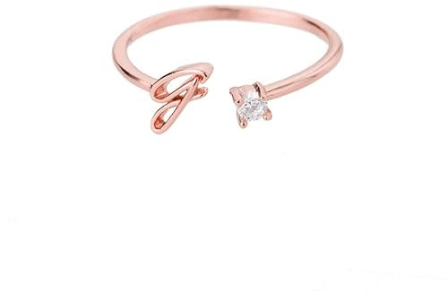 Bungsa Buchstaben Ring roségold Zirkonia-Kristall aus Metall - biegbarer Fingerring/Zehenring Toering für Damen, Kinder & Herren - G
