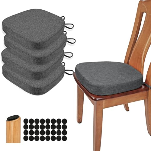 BUYUE Stuhlkissen 6,5 cm dick, U-Form Sitzkissen 40x40 cm mit hochdichtem Schaumstoff, Stoffbezug, rutschfestes Sitzpolster für Küche und Esszimmer (4 Stück, Dunkelgrau)