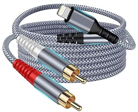 NCGGY Lightn ing auf Cinch Kabel, RCA auf i Phone Audio Kabel,Stereo Chinch Audio Kabel für Phone 14/13/12/11/XS/SE Heimkino, Stereoanlage, Lautsprecher, usw.(3.2M)