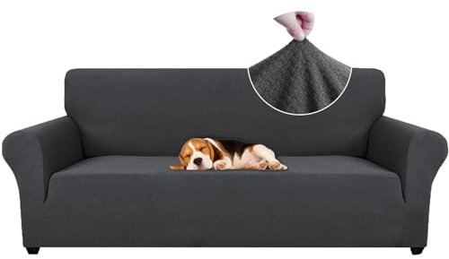 Ystyle Funda de Sofá Elástica 3 plazas, Fundas para Sillones Ajustables con Reposabrazos, Moderna Cubre Sofa Antideslizante Antimanchas Lavable, Protección para Perros y Mascotas, Gris