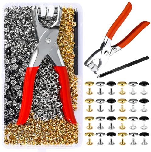 180 Sets Ledernieten mit runder Kappe, 10 mm röhrenförmige Metallnieten, Spikes, Nieten, Ledernieten mit Stanzzange für Kragen, Stiefel, Taschen, Gürtelreparatur und Dekoration
