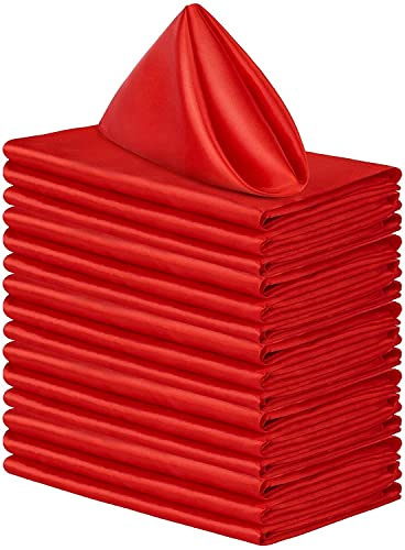 Wambere 12 Stück Stoffservietten Servietten Quadratisch,Wiederverwendbare Napkins Cloth,Waschbare Servietten Stoff,Tischdekoration für Indoor Outdoor Partys Hochzeit Geburtstag Familie,Rot,43x43cm
