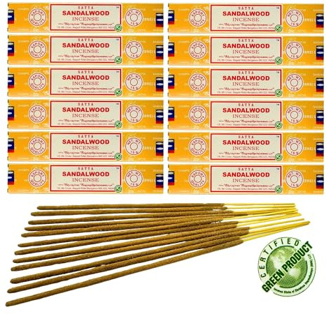12x Räucherstäbchen Satya Verschiedene Düfte, 20cm | Insgesamt 120 Sticks (Sandelholz)