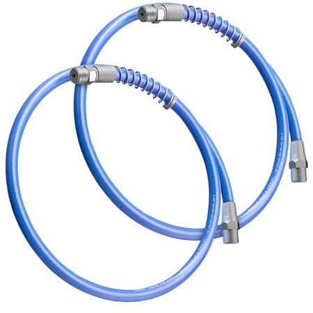 JNNJ 2 Pieces Flexible Grease Gun Hoses, Flexible Grease Gun Hose Long Extension Explosion-Proof Whip Hose Coupler, Grease Gun Flex Hose with Coil Spring Prevents Slipping and Knotting(Blue)