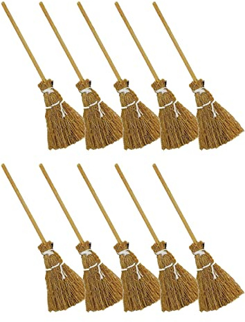 Escoba de bruja de Halloween, paquete de 10 | Accesorios de decoración de Halloween para niños y adultos | Escoba de bruja para fiesta de Halloween, accesorio decorativo para colgar Zorq