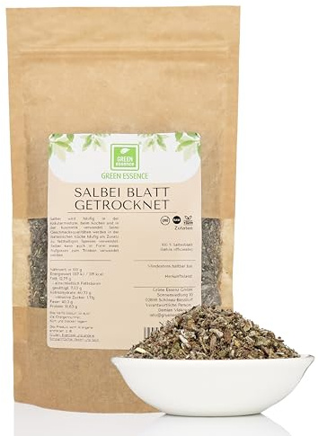 Salbeiblätter 250g, Salbei Blätter getrocknet von Green Essence | Salbeiblätter tee 250 g, Salbeitee lose, Kräutertee aus Salbeiblättern, Salbei Tee Premium Qualität, Salvia officinalis