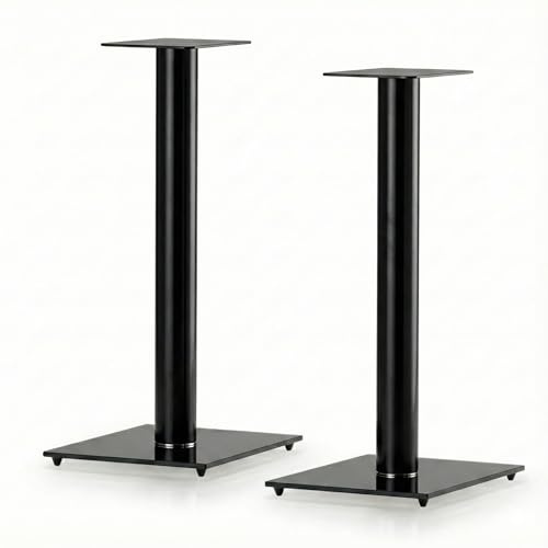 Pareja De Soportes Suelo Altavoces Premium Vidrio Negro Tubo Aluminio 70cm Altura Cable Oculto Alta Estabilidad Sonido Profesional Home Cinema HiFi Elegante Compatible PC TV Estantería sp100/70bk