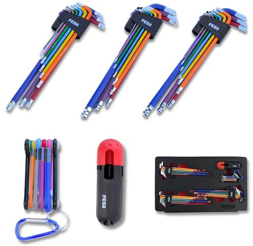 FESA Juego completo de llaves Allen, juego de llaves Allen Torx, estándar y métricas con llaves hexagonales de extremo de bola micro a grande, juego de llaves Allen jumbo con una herramienta hexagonal