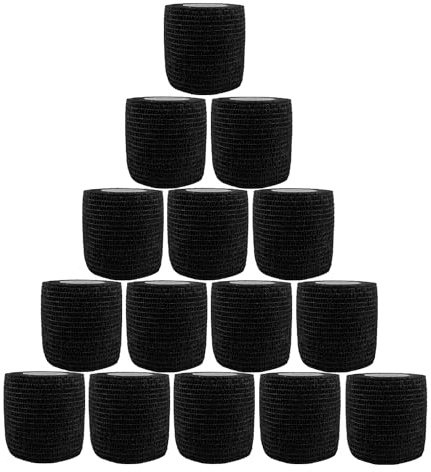 15 Rollen Selbstklebender Verband,5cm x 4,5m Schwarz Haftbandage Selbstklebend, Elastischer Fixierbinde Kohäsive Bandage für Sport, Binde Bandage für Vet Wrap Pet für Katze,Hund,Pferd