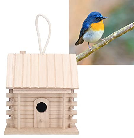 RXMORI Casa de Pájaros de Madera, Cabaña de Troncos Colgante, Casa de Pájaros Hecha a Mano, Casa de Pájaros Azules, Caja Nido para Pájaros Salvajes, Gorrión, Colibrí, Pinzón