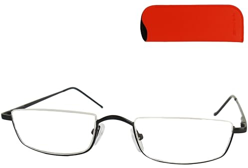 Lesebrille Halbrand oben aus Metall – leicht mit Federscharnier und Etui | Nur ca. 17 g: schmale Lesehilfe für Damen und Herren, in vier Farben und +1,0 bis +2,5 erhältlich